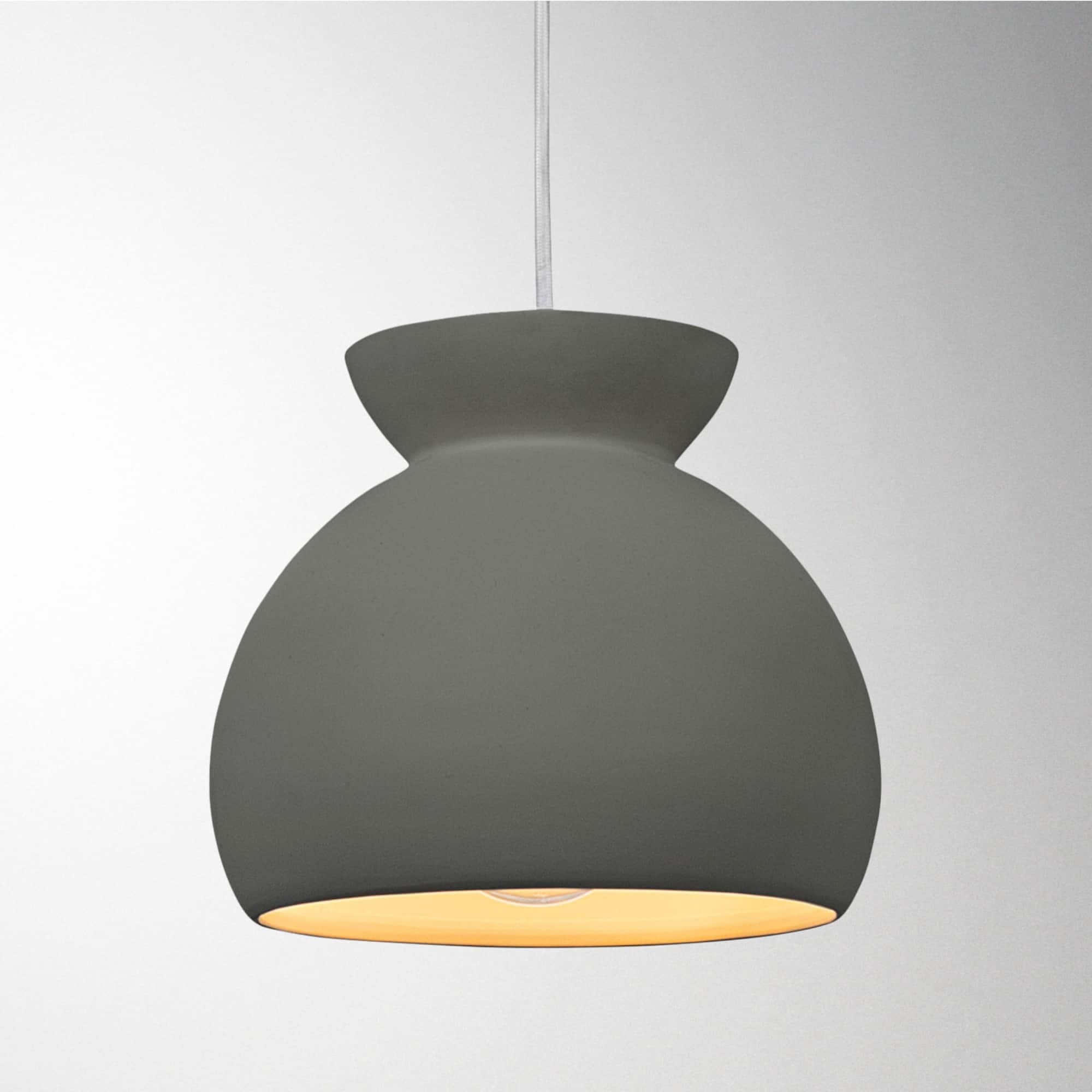 Hello Honey® Sienna Matte Charcoal Boho Ceramic Ceiling Light with White Fabric Cord